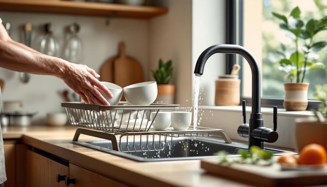 ontdek dit oprolbare japanse afdruiprek dat je ruimte rond de gootsteen verdubbelt en zorgt voor een georganiseerde en efficiënte keuken.