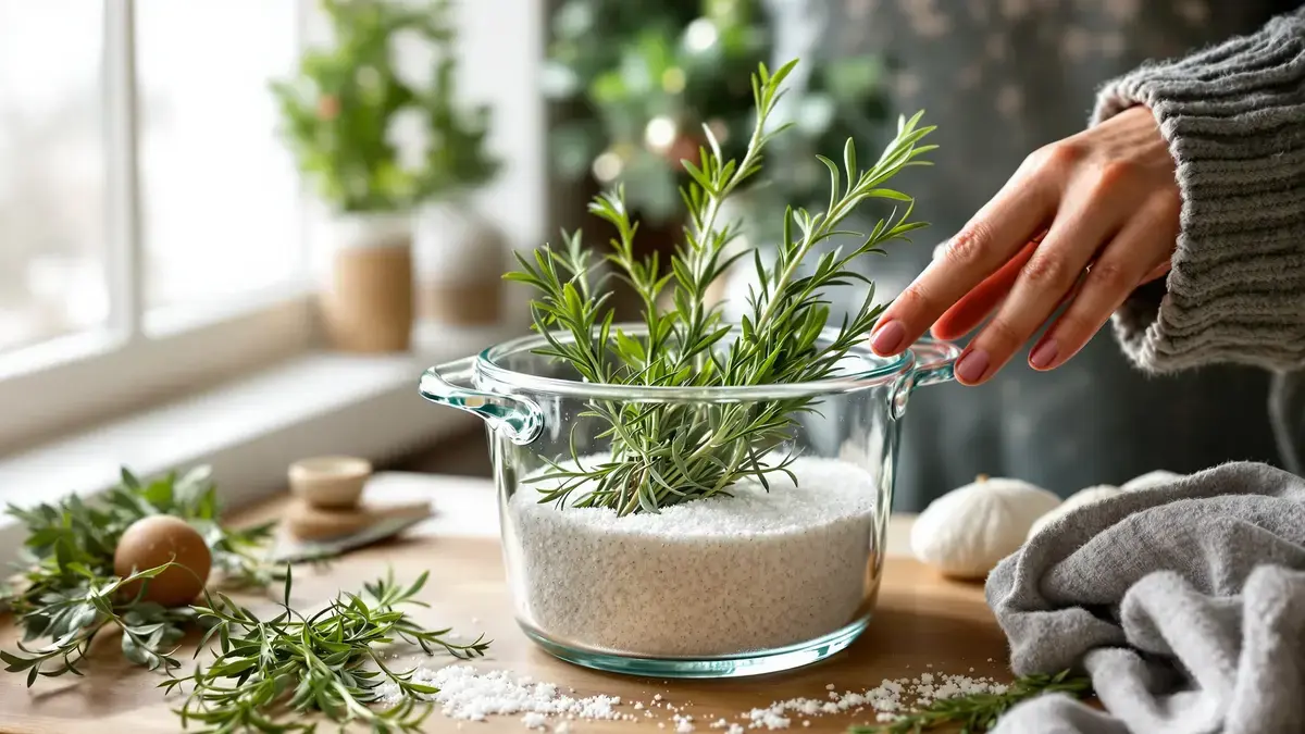 Waarom rozemarijn en grof zout samen in een pot binnenshuis bewaren tijdens de winter