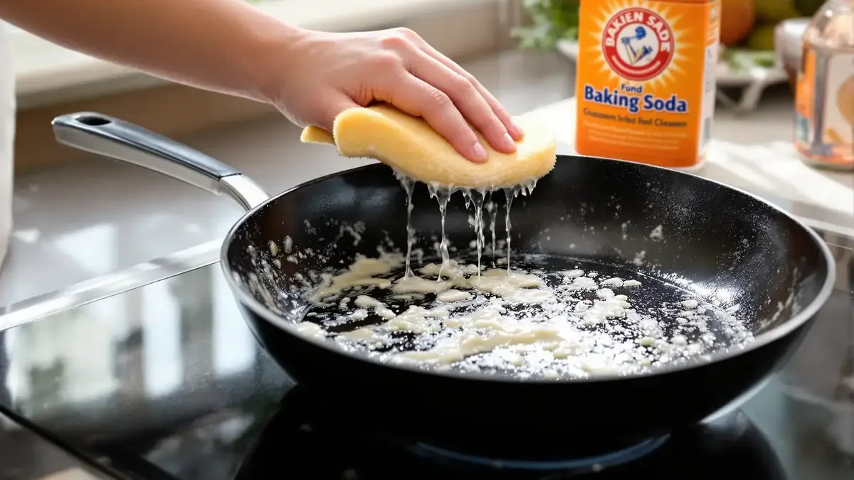 Ingebrande vetresten in een koekenpan: effectieve methode om de pan te reinigen zonder de antiaanbaklaag te beschadigen